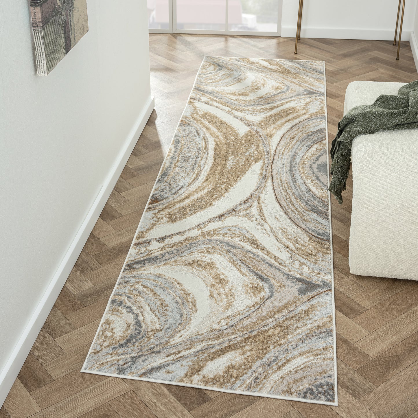 Astana 184 Sand Modern Hallway Runner Saray Rugs