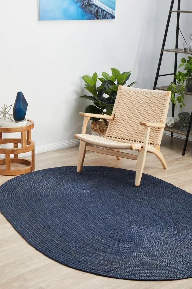 Bondi Navy Oval Jute Rug RUG CULTURE