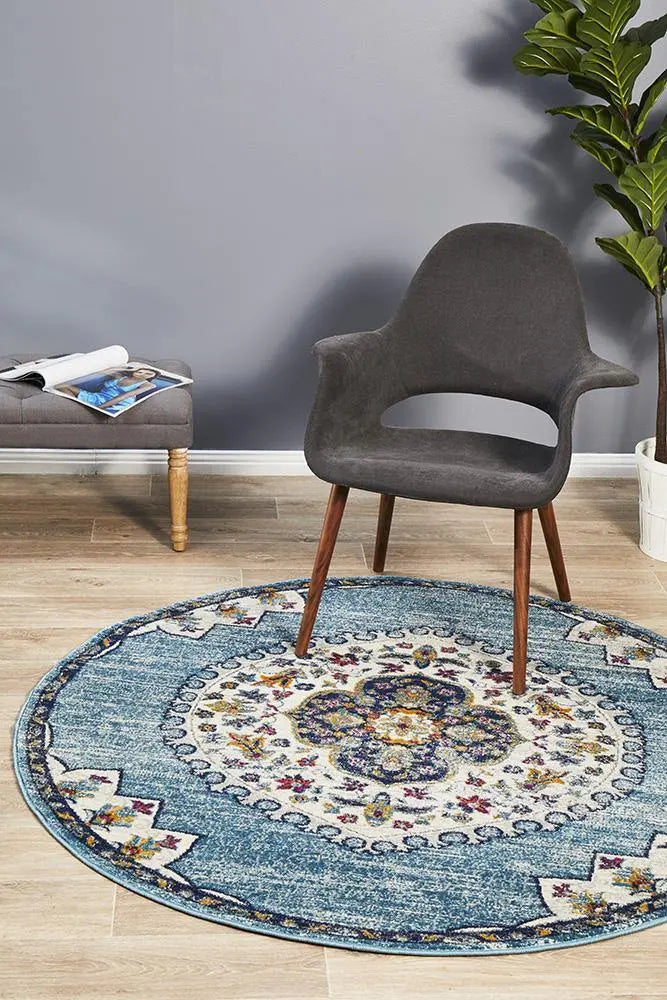 Hayat 202 Blue Round  Rug Unitex