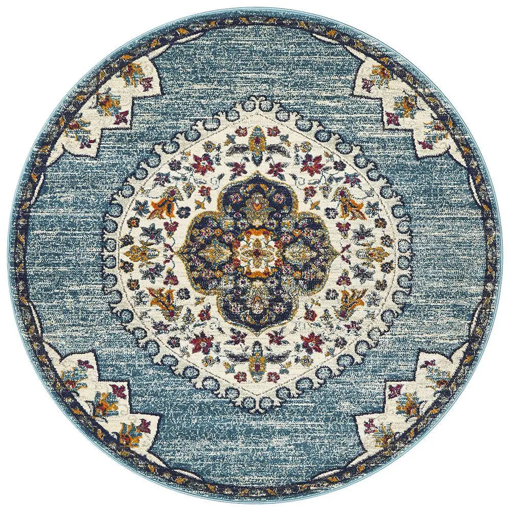 Hayat 202 Blue Round  Rug Unitex