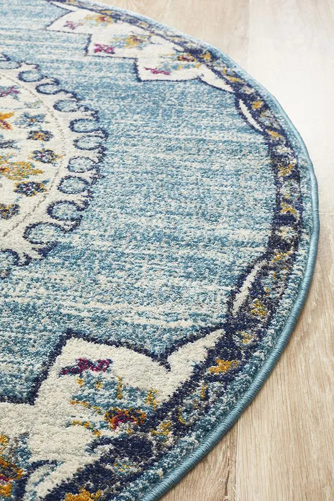 Hayat 202 Blue Round  Rug Unitex