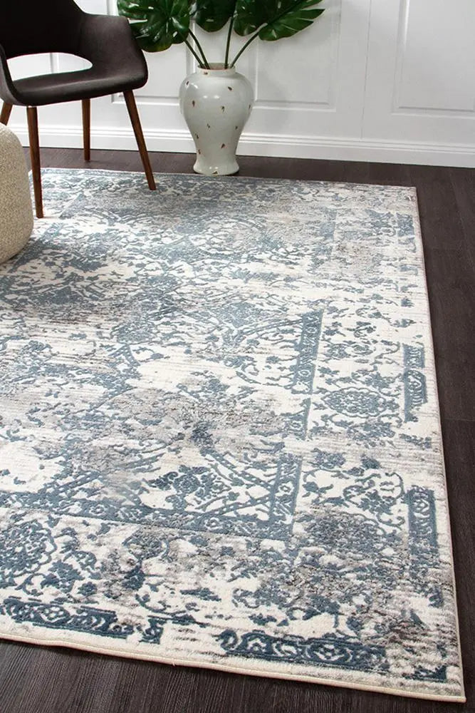 Kathy Yasmin Distressed Transitional Rug White Blue Grey Rug Culture