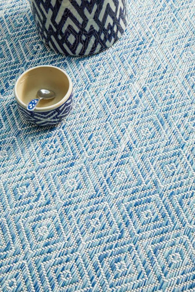 Outdoor Terrace Square Blue Rug Rug Culture