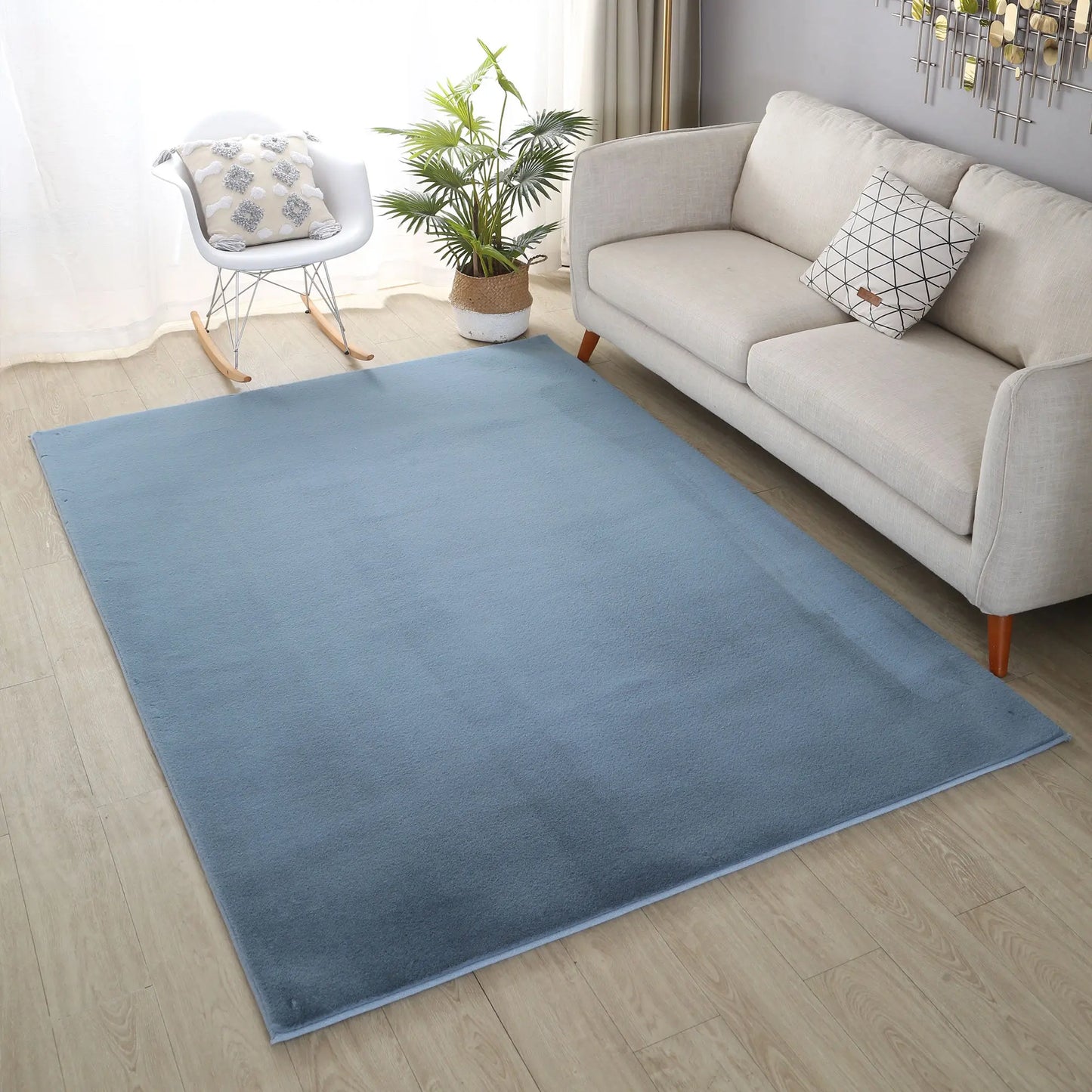 Panda Plush Super Soft Blue Rug The Rug Co