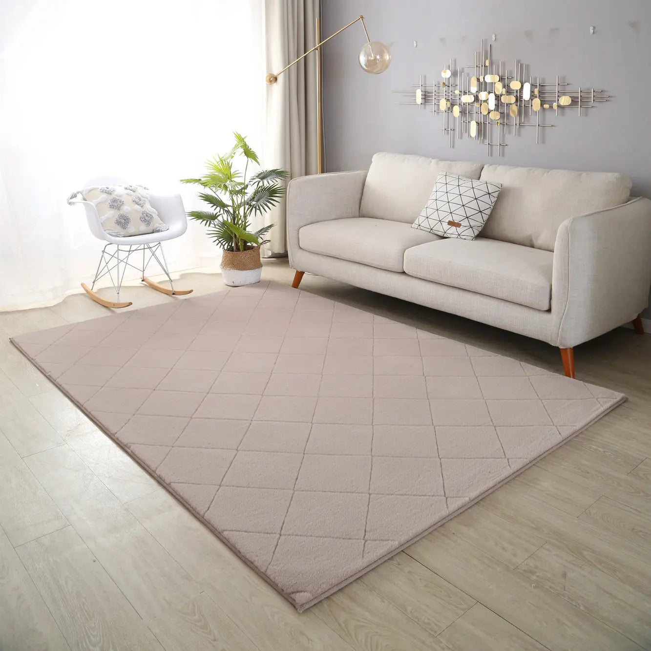 Panda Plush Super Soft Beige Diamond Rug The Rug Co