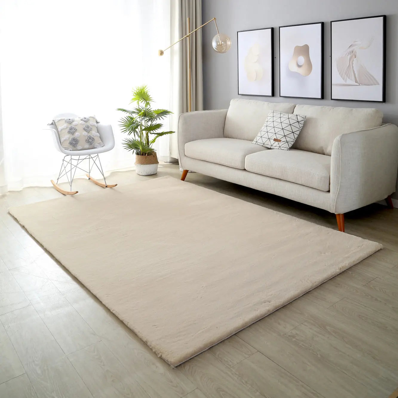 Panda Plush Super Soft Rice Beige Rug The Rug Co