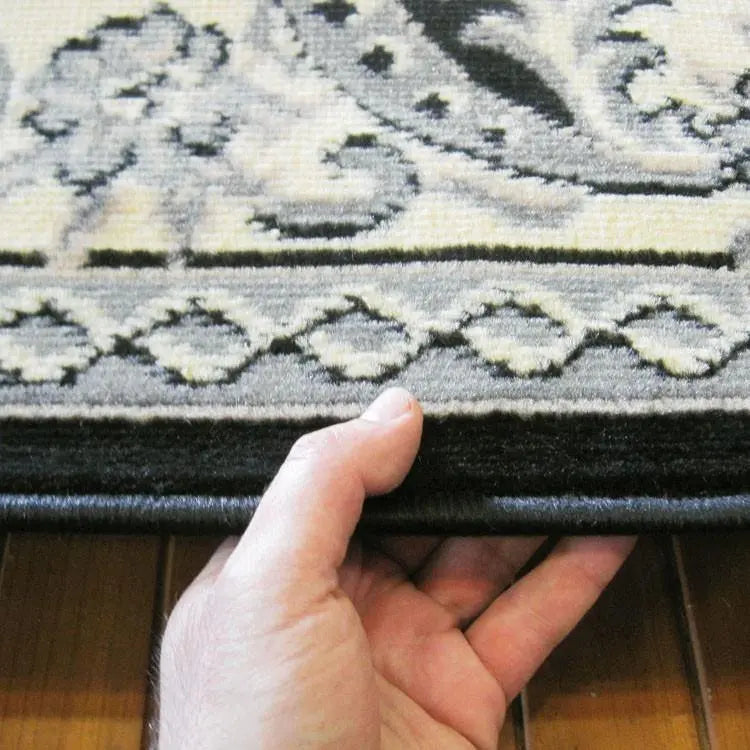 Ruby flower Black Hallway Runner Saray Rugs