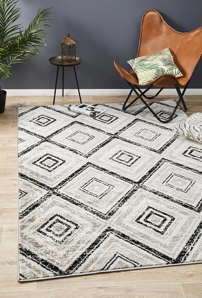 Sabrina Geo Diamonds Rug Grey Black Rug Culture