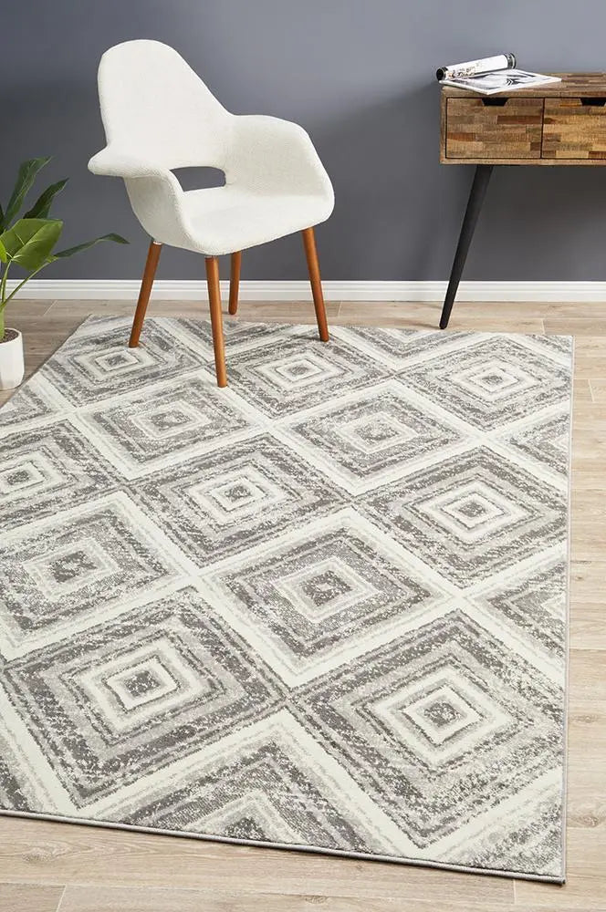 Sabrina Geo Diamonds Rug Silver Grey Rug Culture