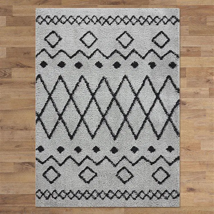 Sorento 844 Grey Tribal soft Shaggy Rug Saray Rugs