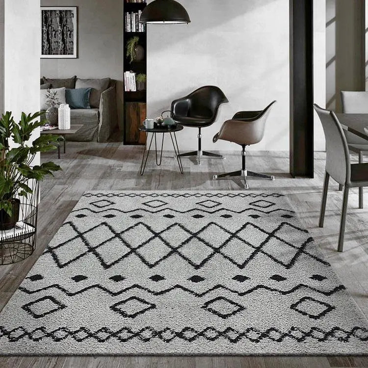 Sorento 844 Grey Tribal soft Shaggy Rug Saray Rugs