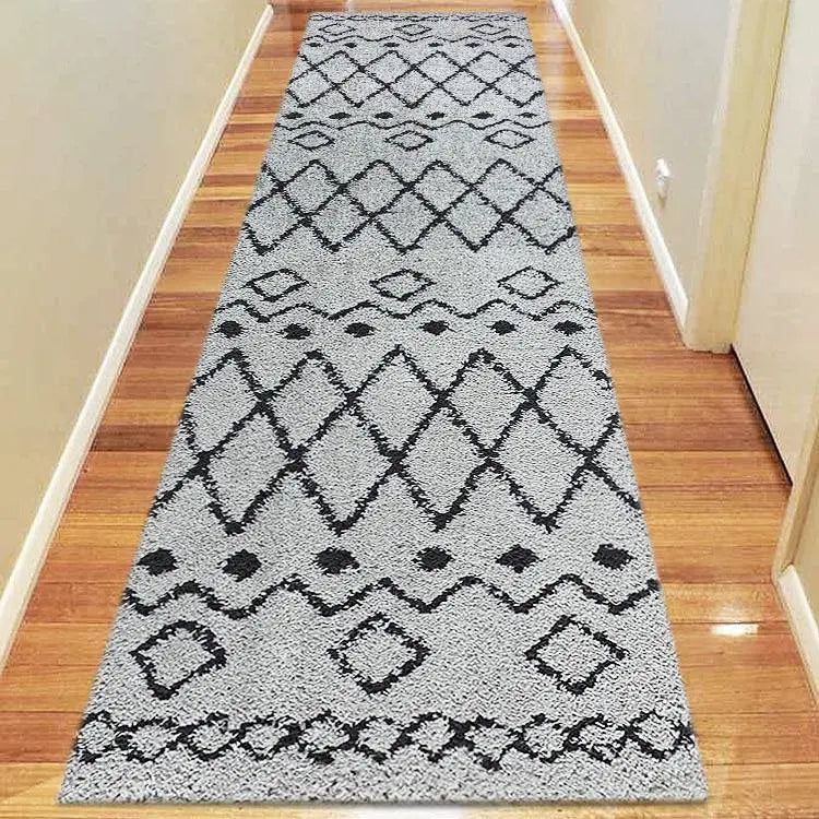Sorento 844 Grey Tribal soft Shaggy Rug Saray Rugs