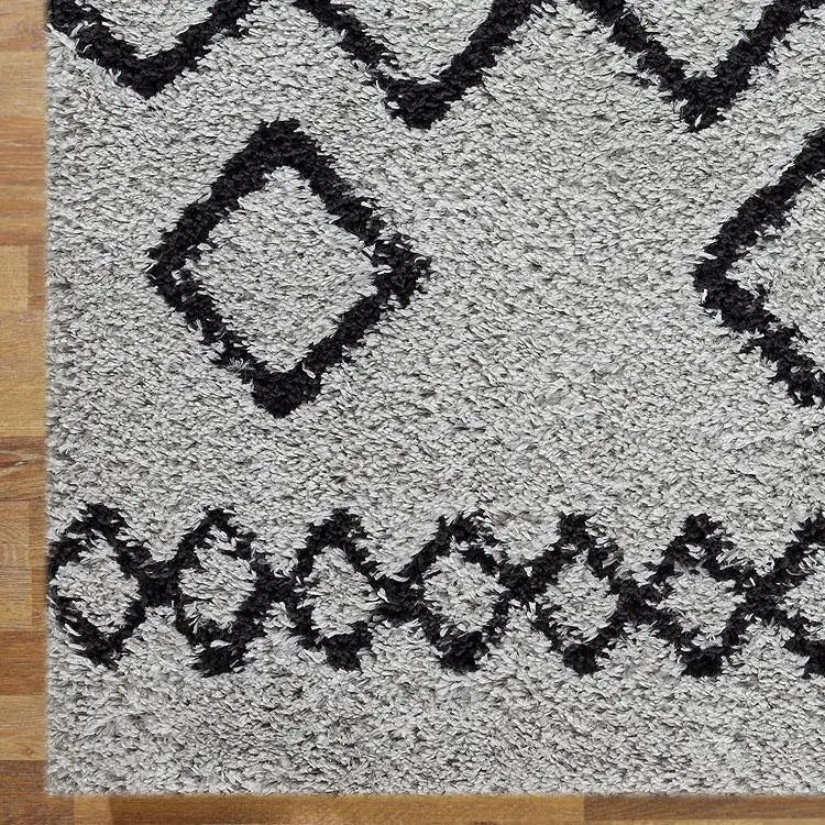 Sorento 844 Grey Tribal soft Shaggy Rug Saray Rugs