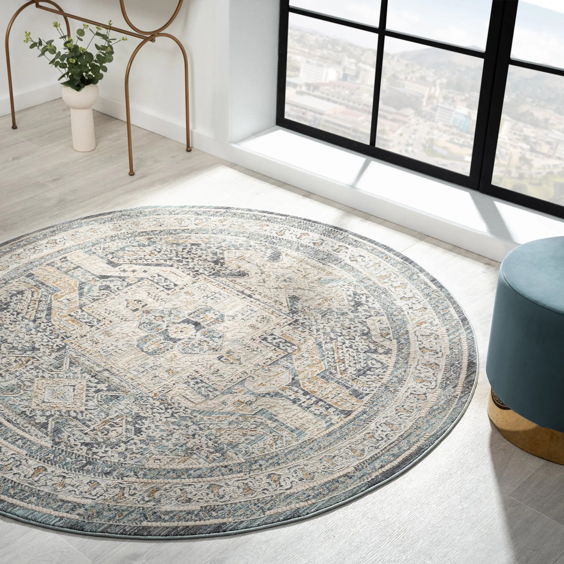 Auburn 6752 Charcoal Traditional Round Rug Saray Rugs