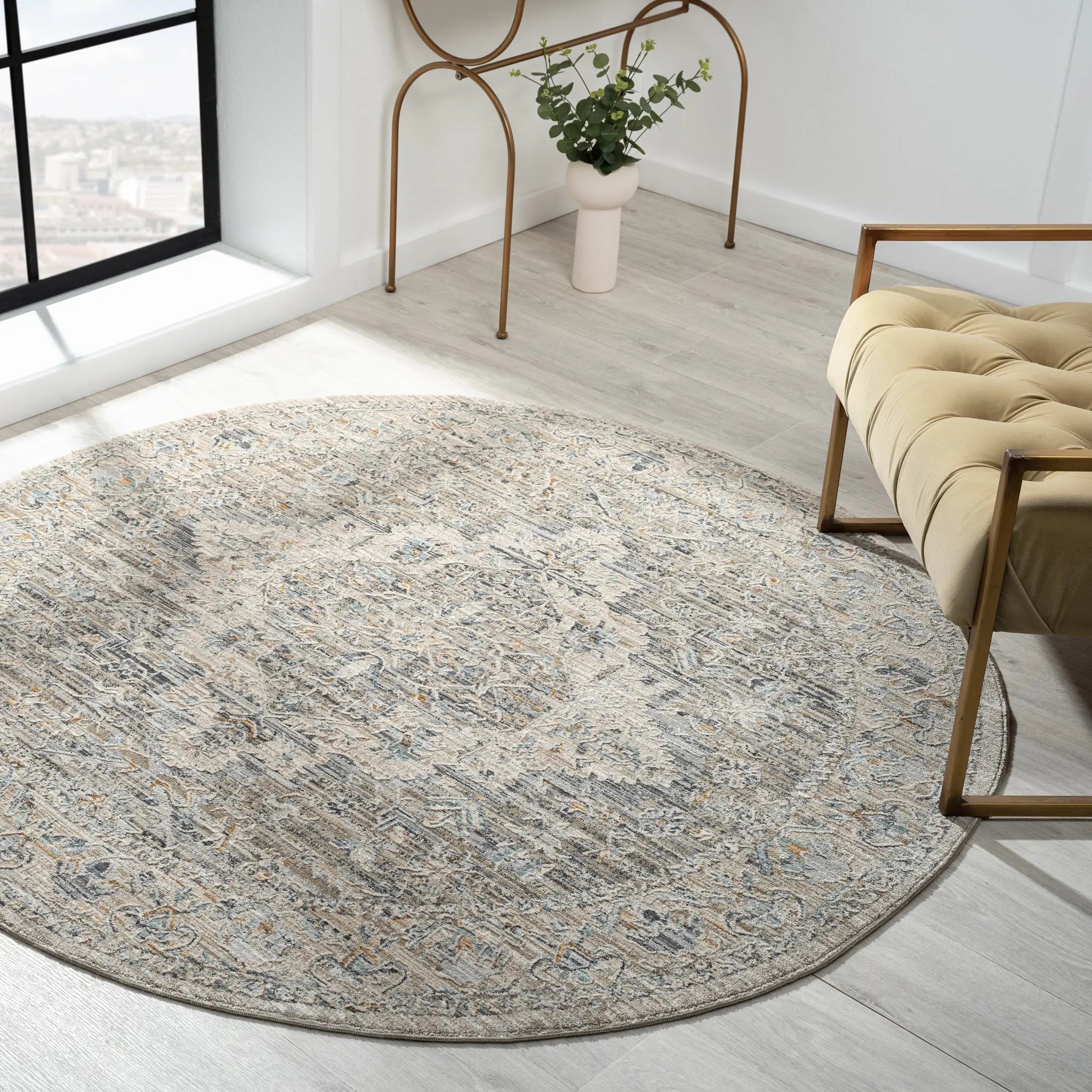 Auburn 6753 Taupe Traditional Round Rug Saray Rugs