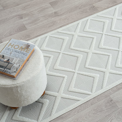 Calmer 417 Pearl geometric patterns Hallway Runner Saray Rugs