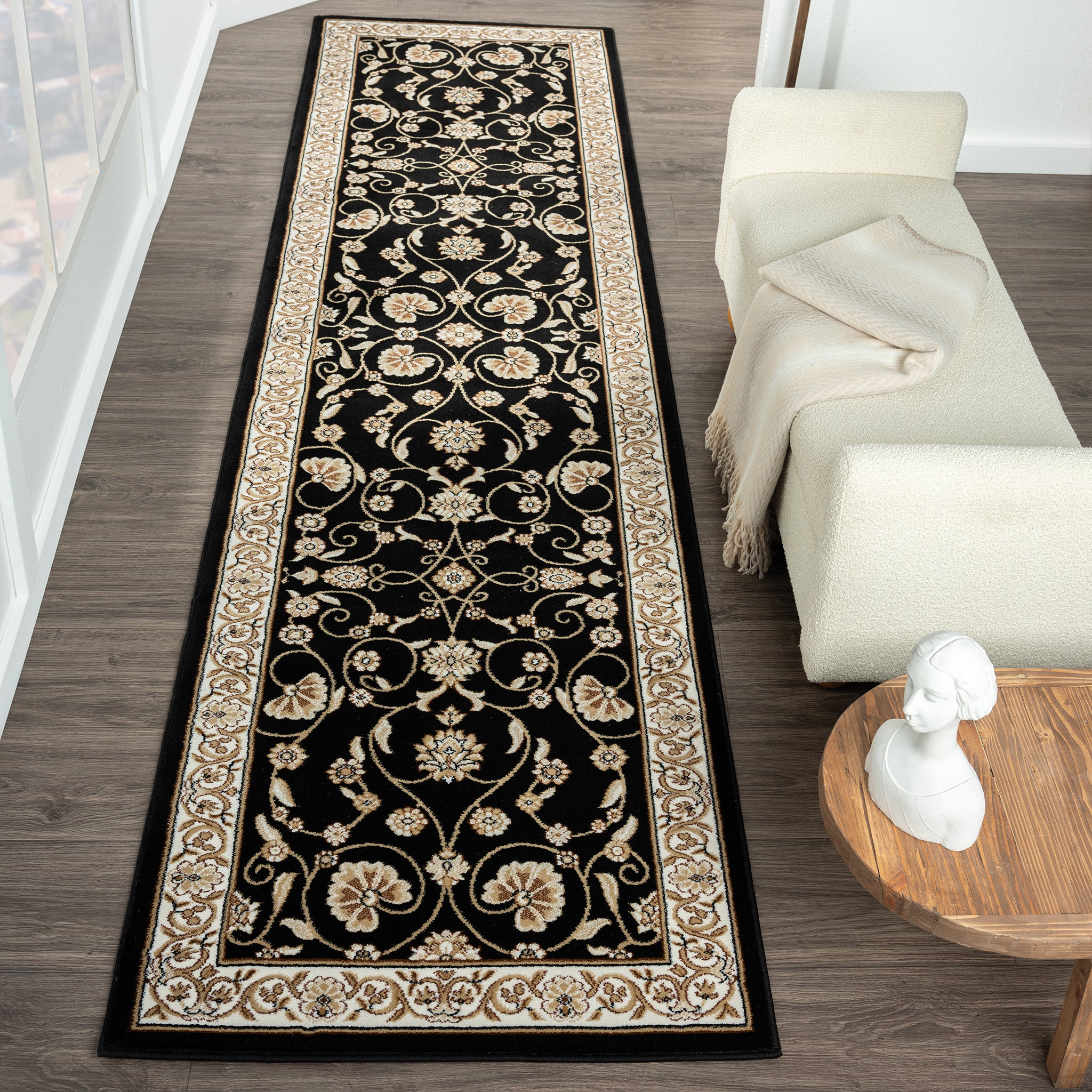 Traditional Hall Runner Rug Buy Best Quality Oriental 512 black Traditional Hallway Runner Rugs at ...