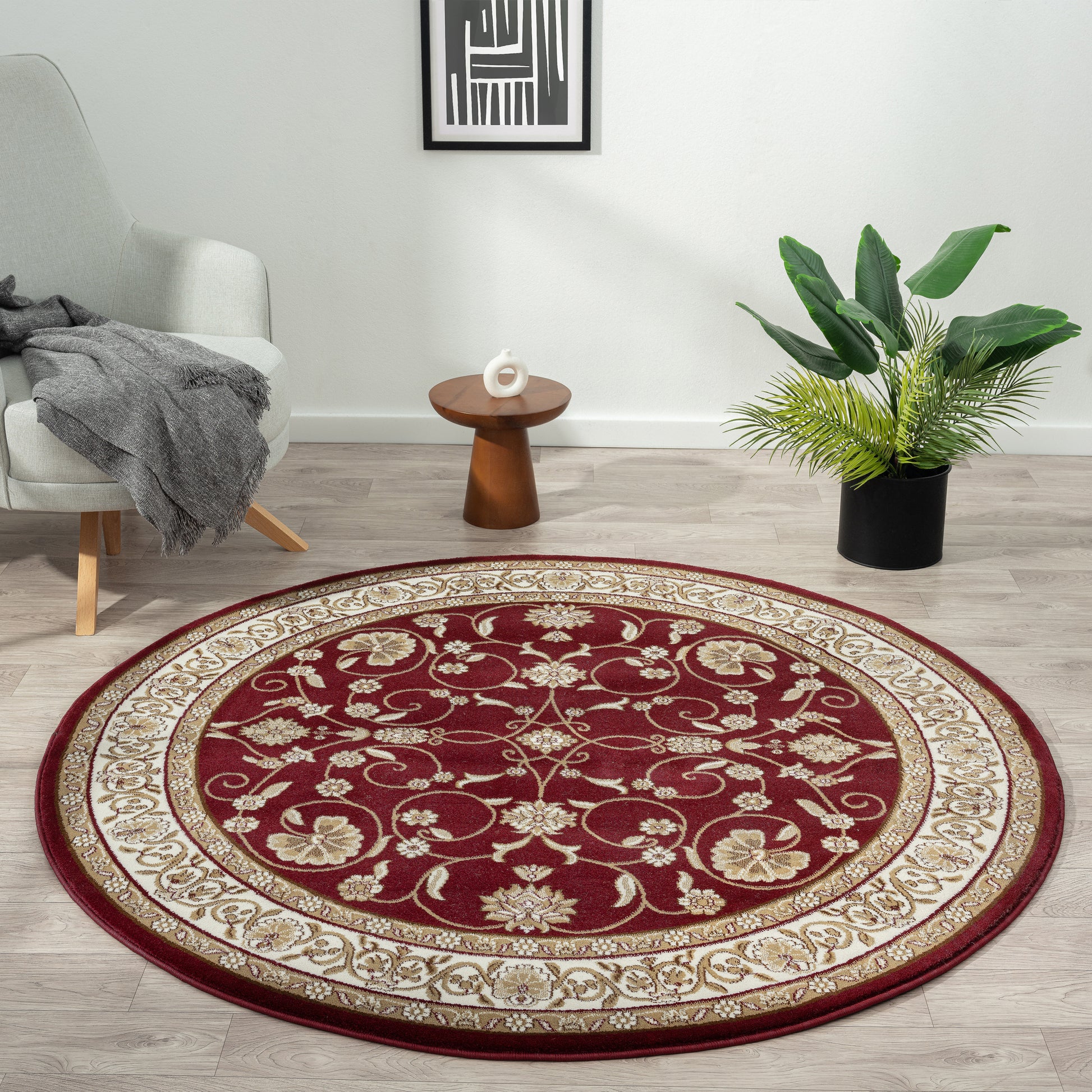 Oriental 512 Red Traditional Round Rug Saray Rugs