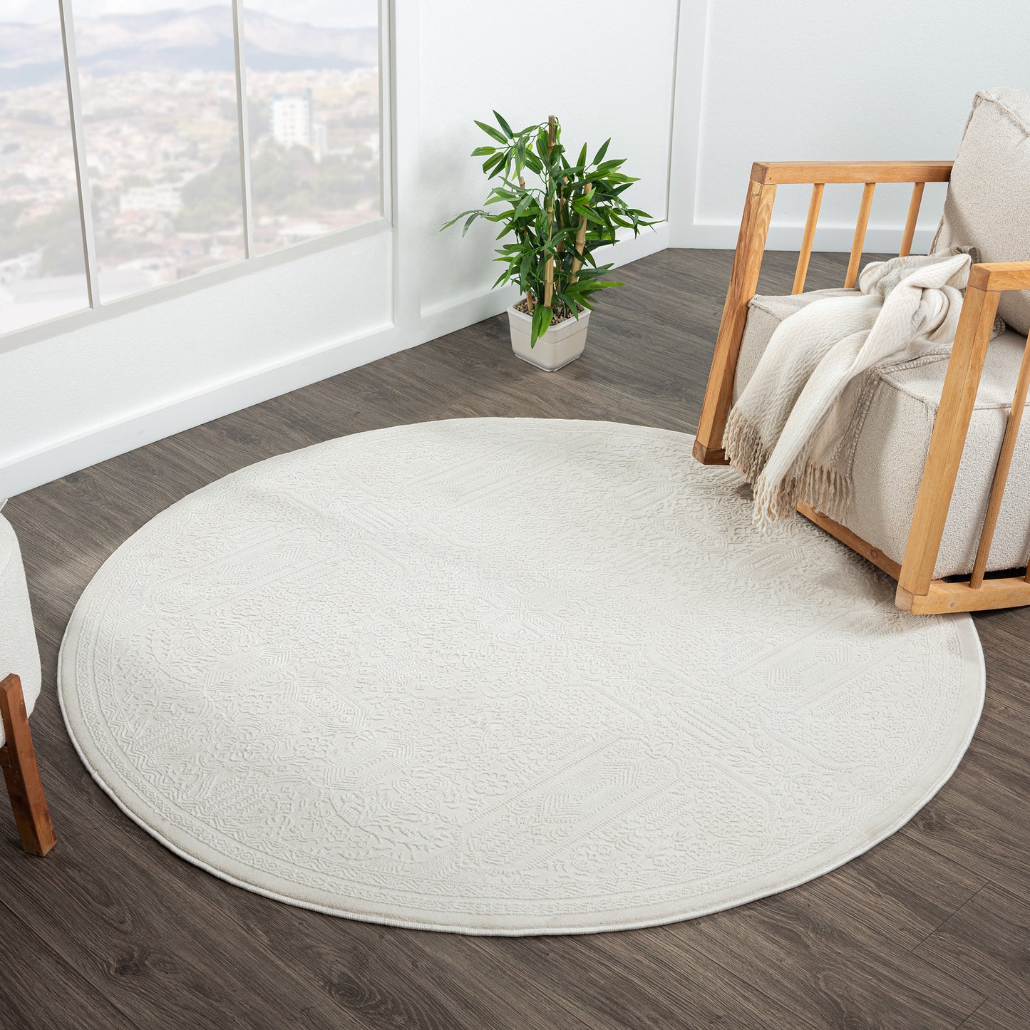 Fabled 471 Ivory Serene Modern Round Rug Saray Rugs