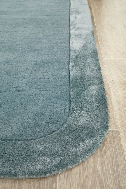 Hunter Blue Wool-Viscose  Runner Rug Rug Culture
