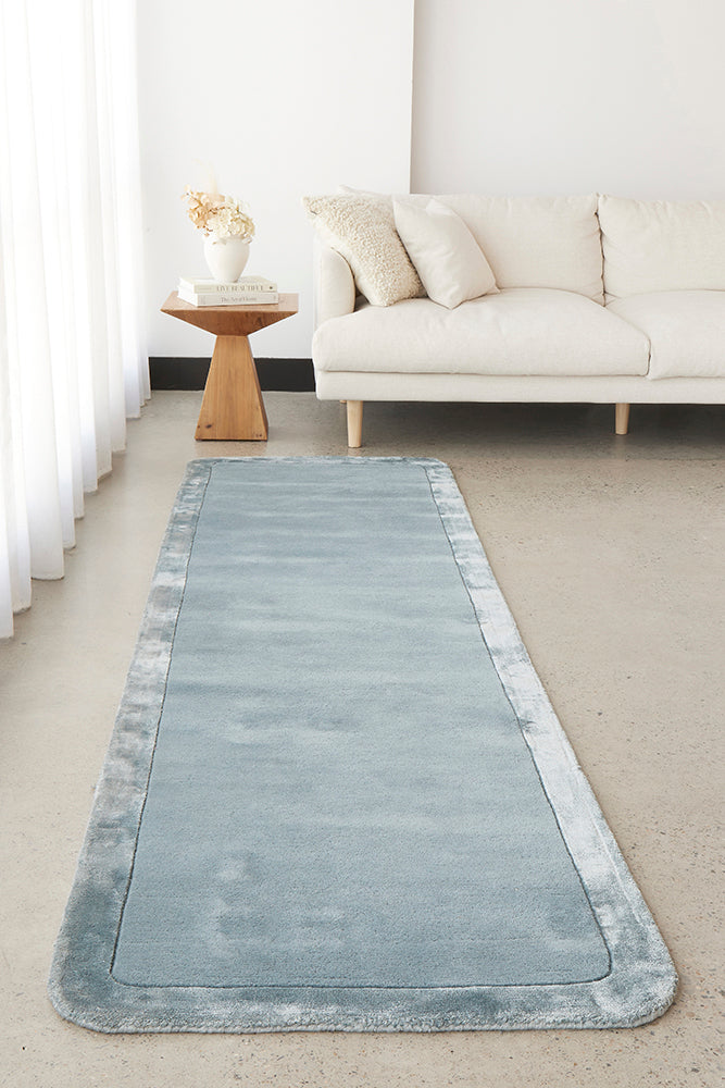 Hunter Blue Wool-Viscose  Runner Rug Rug Culture