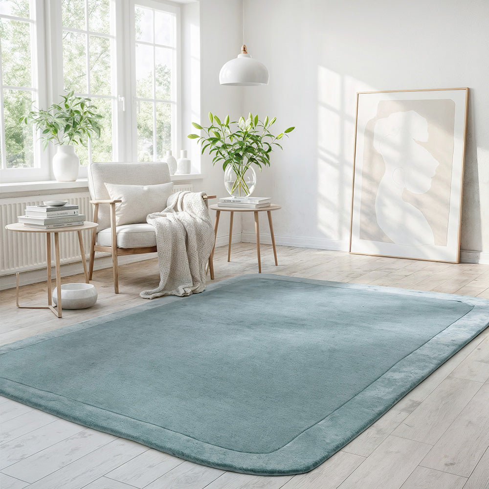 Hunter Blue Wool-Viscose Rug Rug Culture