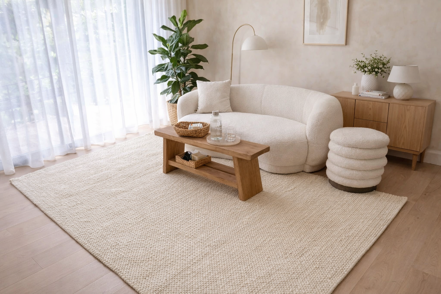 Essence Minimal Wool Weave Beige Rug