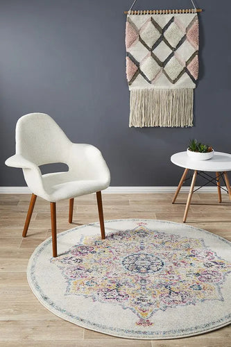 Admire 864 Bone Round Rug, Floor Rugs, Non-shed Rugs, 100% Polypropylene, Power loomed Unitex