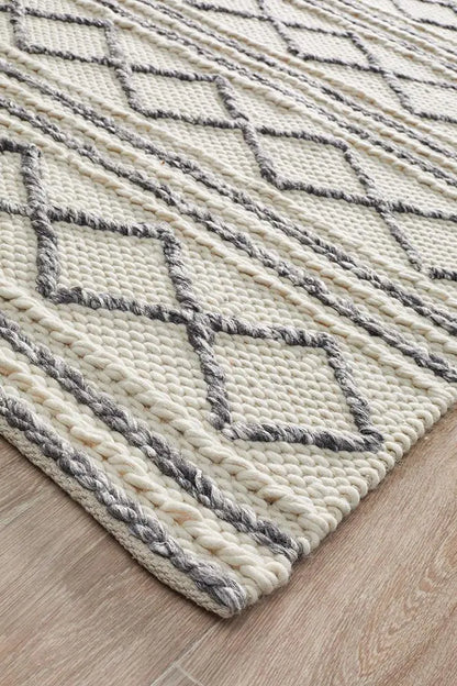 Afroza 326 White Wool and Viscose Rug, 100% wool Rugs, Hand made Rugs Unitex