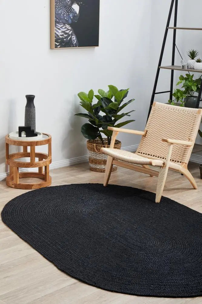 Bondi Natural Black Oval Jute Rug RUG CULTURE