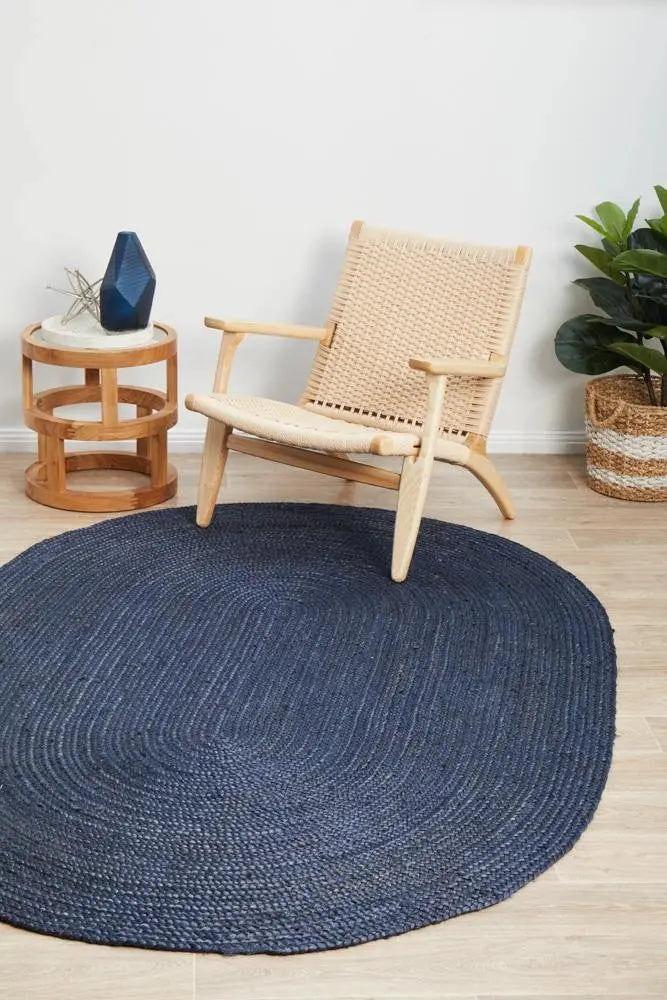 Bondi Navy Oval Jute Rug RUG CULTURE