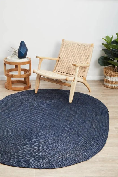 Bondi Navy Oval Jute Rug RUG CULTURE