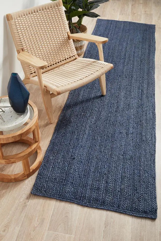 Bondi Navy Runner Jute Rug RUG CULTURE