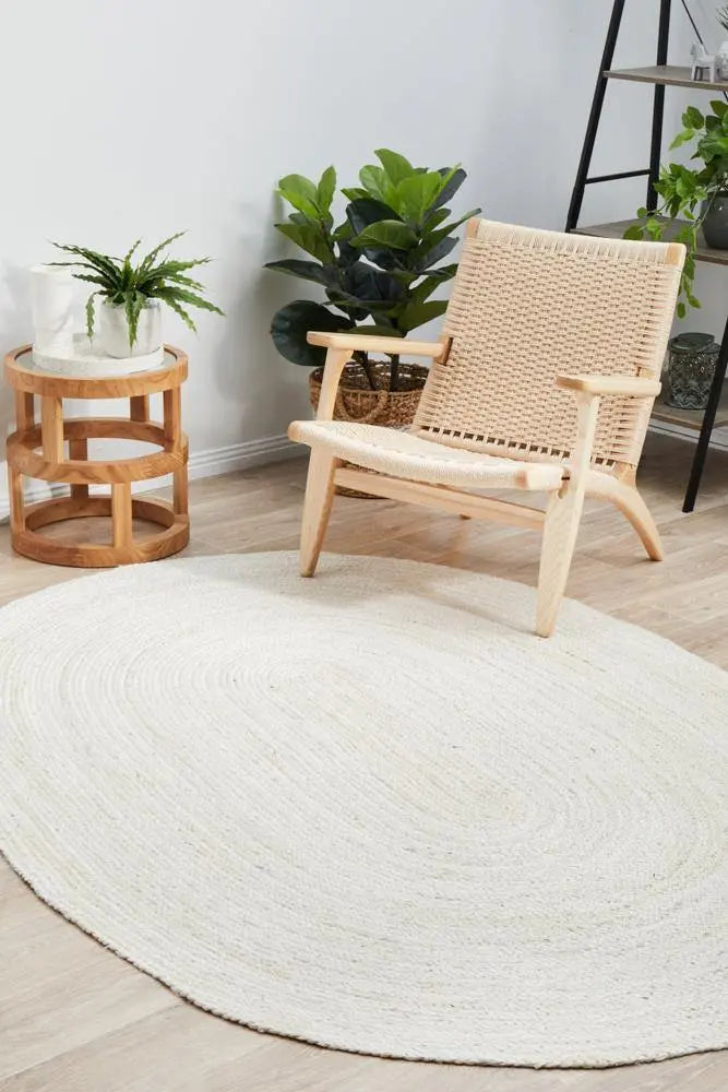 Bondi White  hand braided Oval Jute Rug RUG CULTURE