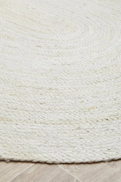 Bondi White  hand braided Oval Jute Rug RUG CULTURE