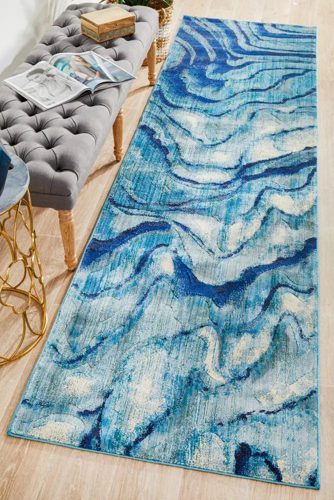 Dream Waves Modern Indigo Runner Rug Rug Culture