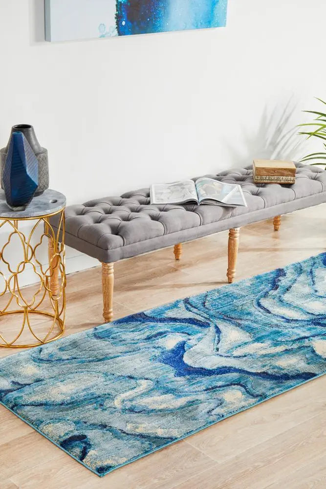 Dream Waves Modern Indigo Runner Rug Rug Culture