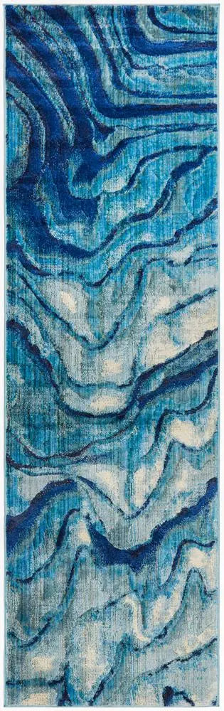 Dream Waves Modern Indigo Runner Rug Rug Culture