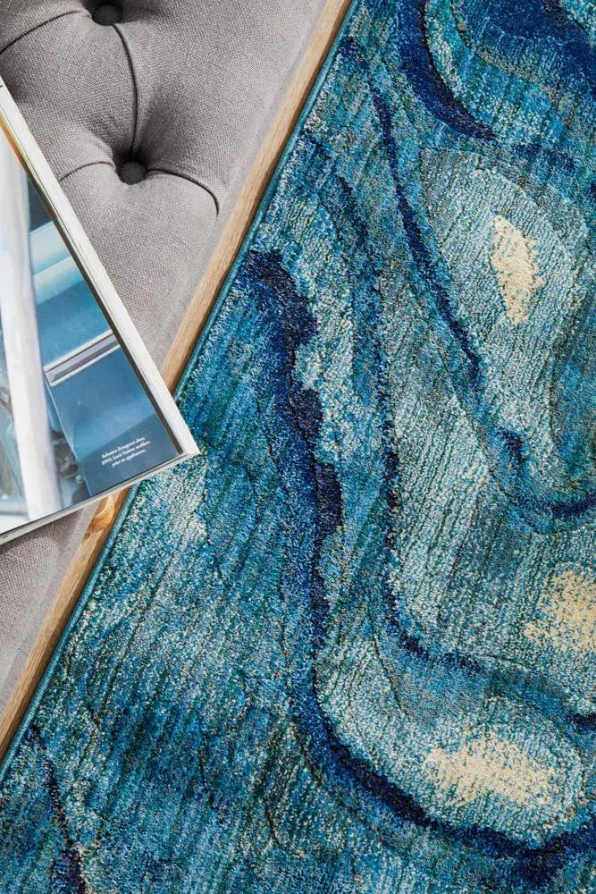 Dream Waves Modern Indigo Runner Rug Rug Culture