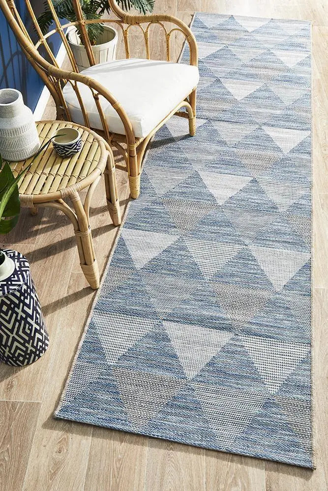 Outdoor Terrace  White Blue Runner Rug Rug Culture