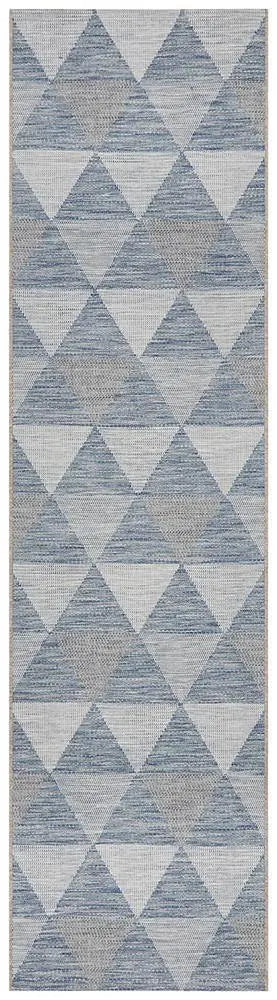 Outdoor Terrace  White Blue Runner Rug Rug Culture