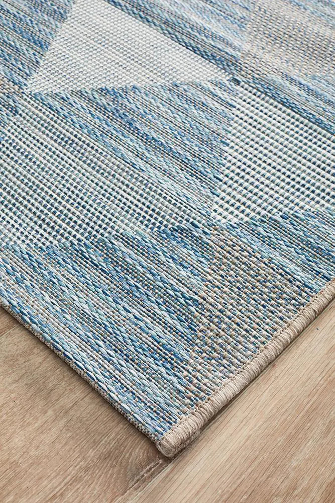 Outdoor Terrace  White Blue Runner Rug Rug Culture