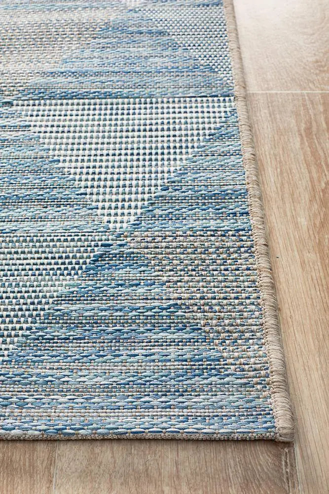 Outdoor Terrace  White Blue Runner Rug Rug Culture