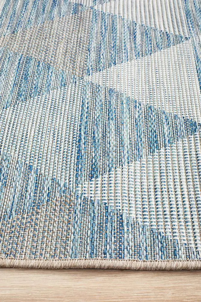 Outdoor Terrace  White Blue Runner Rug Rug Culture