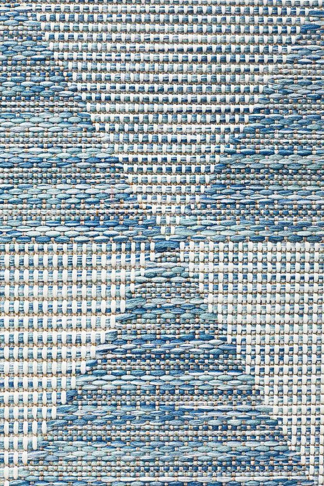 Outdoor Terrace  White Blue Runner Rug Rug Culture