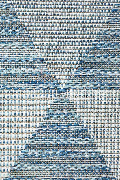 Outdoor Terrace  White Blue Runner Rug Rug Culture