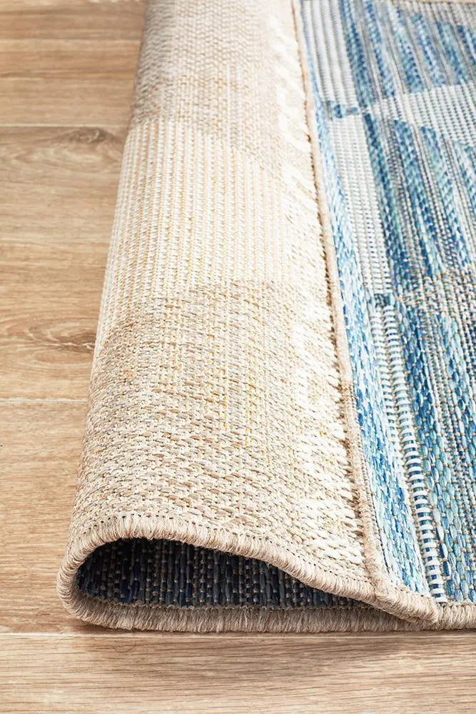 Outdoor Terrace  White Blue Runner Rug Rug Culture