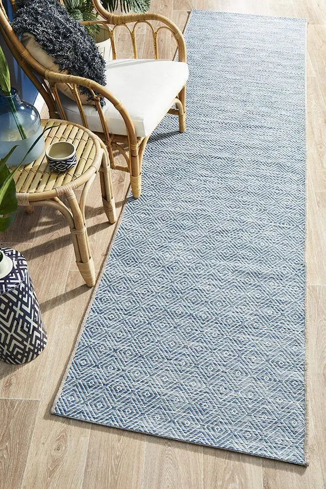 Outdoor Terrace Pattern Blue Runner Rug Rug Culture