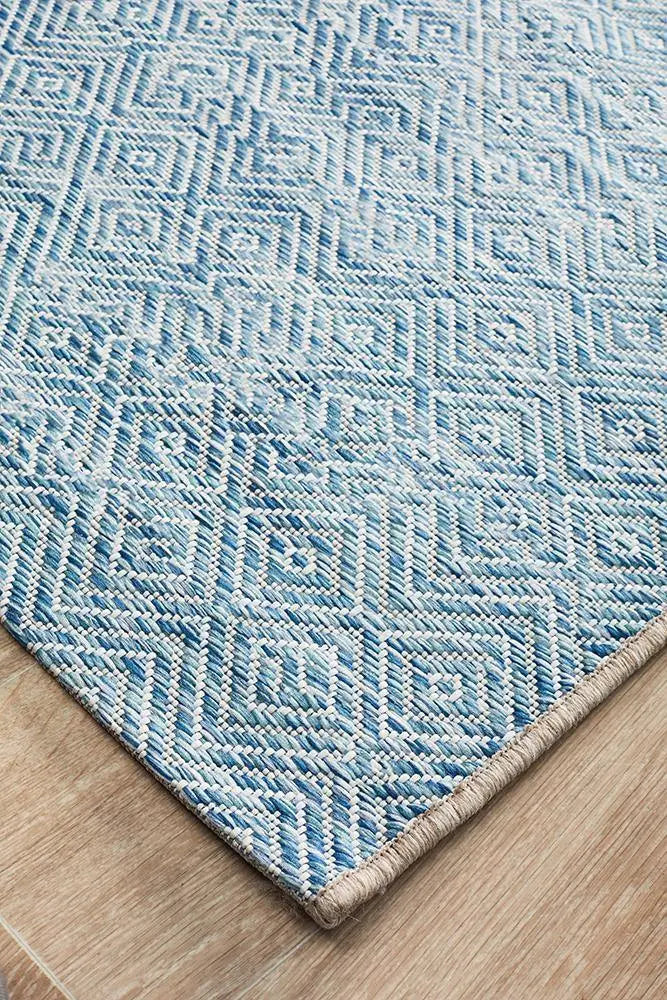 Outdoor Terrace Pattern Blue Runner Rug Rug Culture