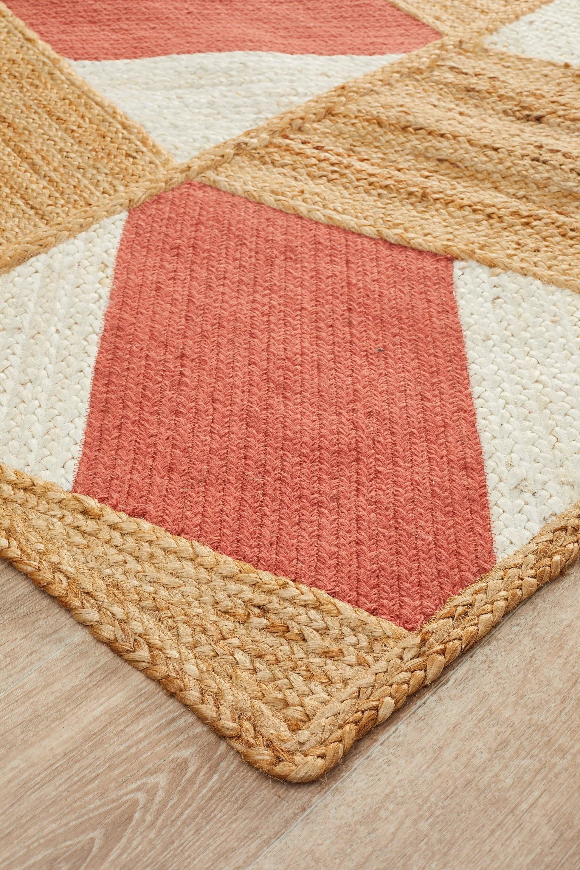 Paris 111 Coral Natural jute and Cotton Rug Unitex